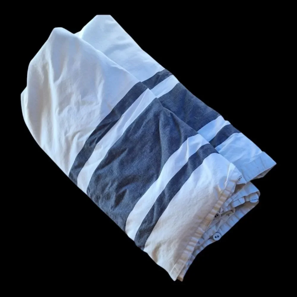 IKEA Bedding Duvet Cover SET Full White Gray Stripes 100% Cotton Modern 86x76